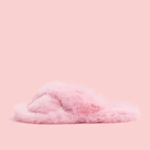 Fur Crossover Slide - Pink - Image 1